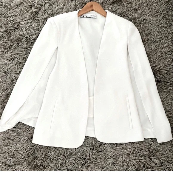 Zara Women Chic White Cape Blazer - Picture 3 of 4